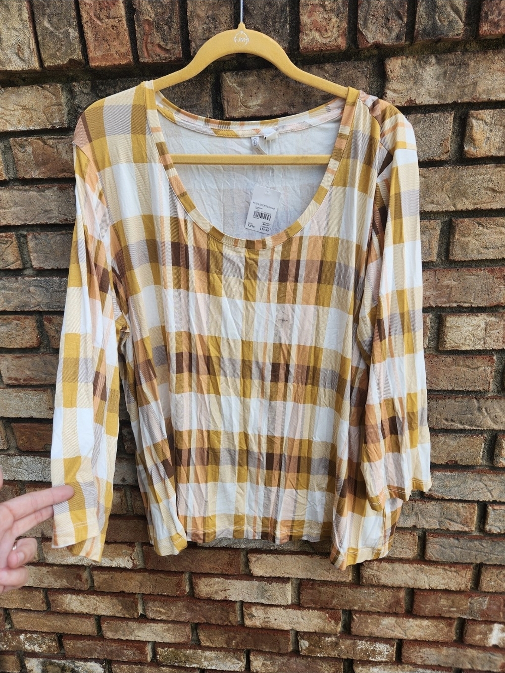 New Women's CATO Mustard Yellow Plaid Soft Shirt, size 2X 22/24